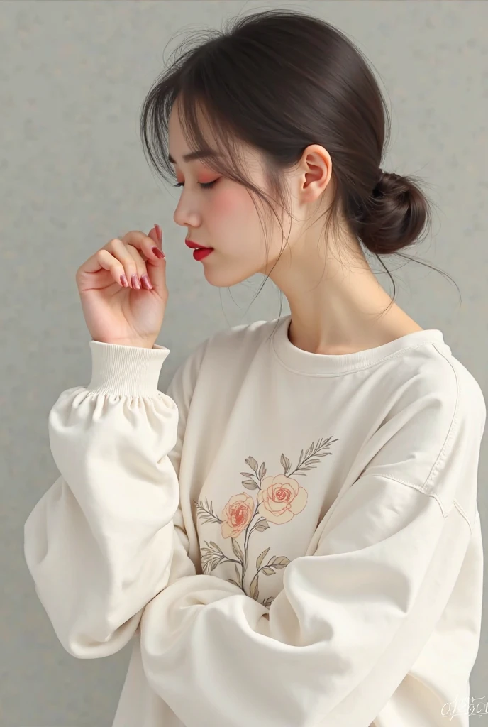 (Highest quality, Very detailed, masterpiece:1.2), 1 women, Very thin body, length, Thin legs, ((Bandana updo)), ((Thick and fluffy bangs)), Very detailedな顔,A faint smile, small, Thin Nose, small thin mouth, Extremely sharply focused eyes, Japanese, Beautiful Face, Realistic eyes, Beautiful and beautiful eyes, Realistic Skin, Beautiful Skin, charm, (A vivid face), Beautiful Hairstyles,((Over Size Tシャツ)),脇を見せる,腕を上げる,Creepy and unique hairstyles,下からのアングル, High resolution, Vibrant color palette, Mysterious and mysterious stone wall, Amazing place,Characteristic dark shadows and strange details, background, Backwards