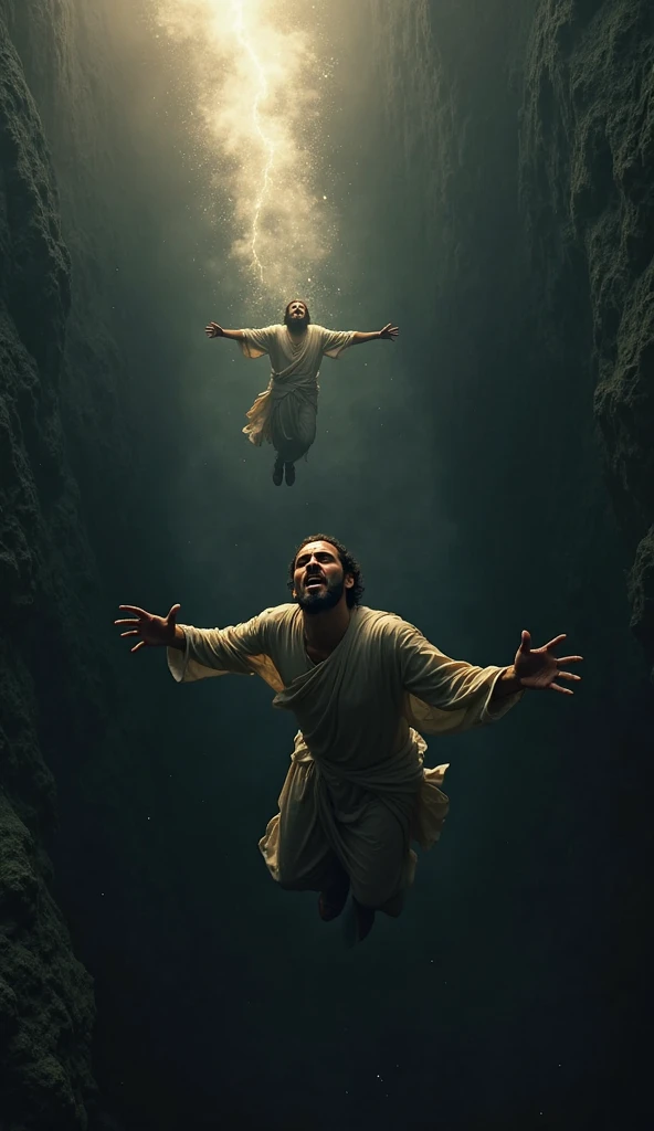 A split-screen image comparing Judas' death in Matthew (hanging) and Acts (falling), highlighting the discrepancies --ar 16:9"
