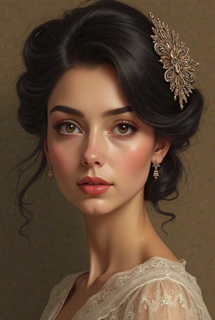 Black-haired lady in brooch