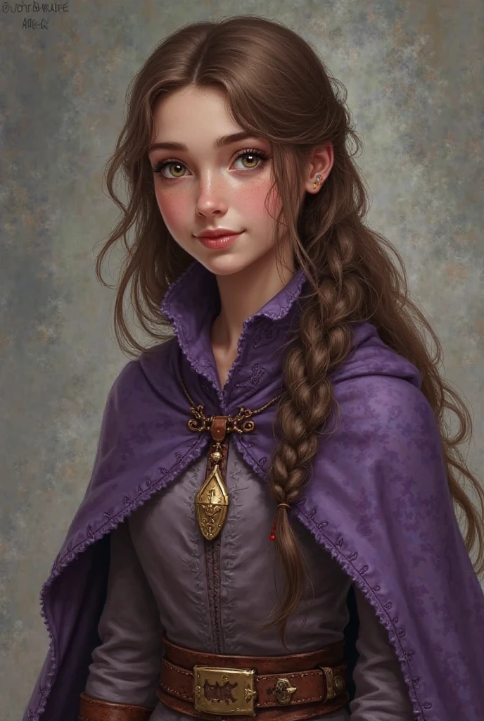 Layla - the brave heroine

Age: s

Figure: long brown hair tied with a plait, wide silver eyes, wearing a light dark violet cloak with a leather belt

Typography: is curious, bold, has a good heart, loves to help others