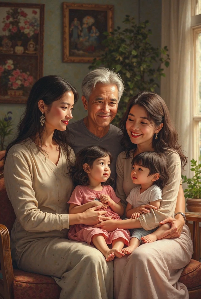 A family of 4 women and a man