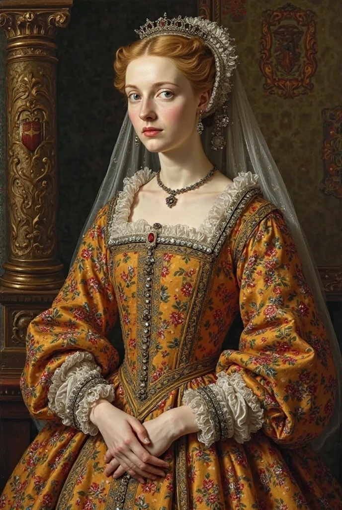 Queen Jane Seymour of England in 1536 (Don't forget the Tudor fashions and headdresses and dresses. She's blonde.)