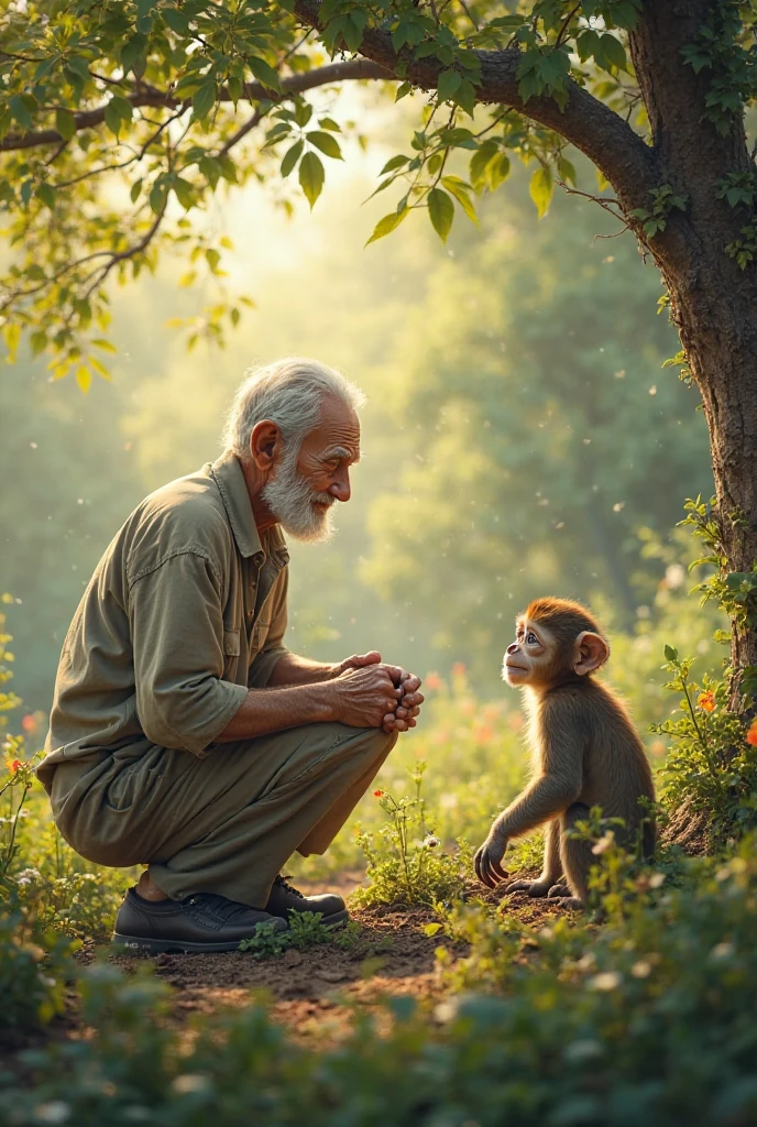 এক বাদর প্রতিদিন গাছের ডালে বসে একজন বৃদ্ধ মালি'কে দেখত, যে বাগানে কাজ করত। একদিন মালি পড়ে গিয়ে আহত হয়। কেউ পাশে ছিল না।