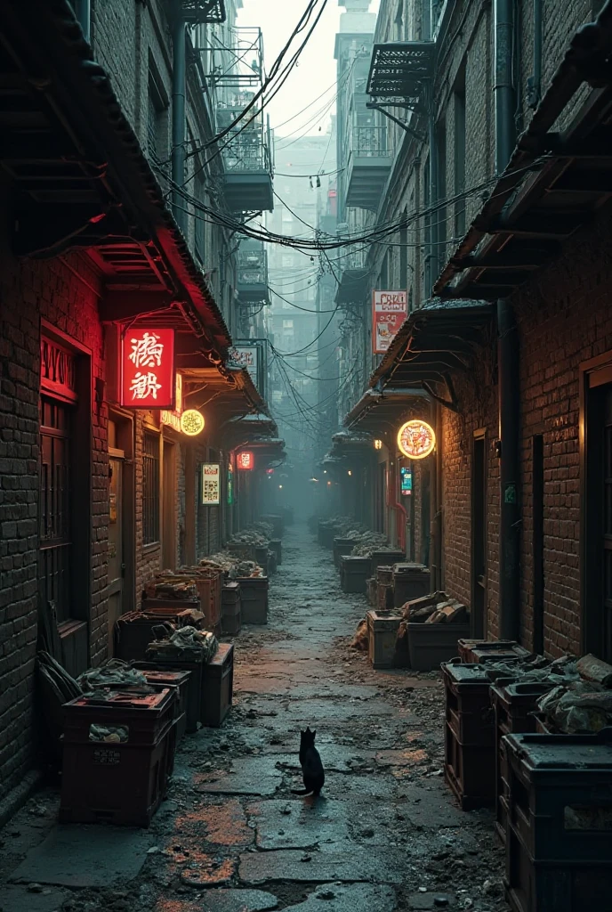A deserted back alley in Chinatown。1 .The composition looked up just a little from a height of 5 meters。