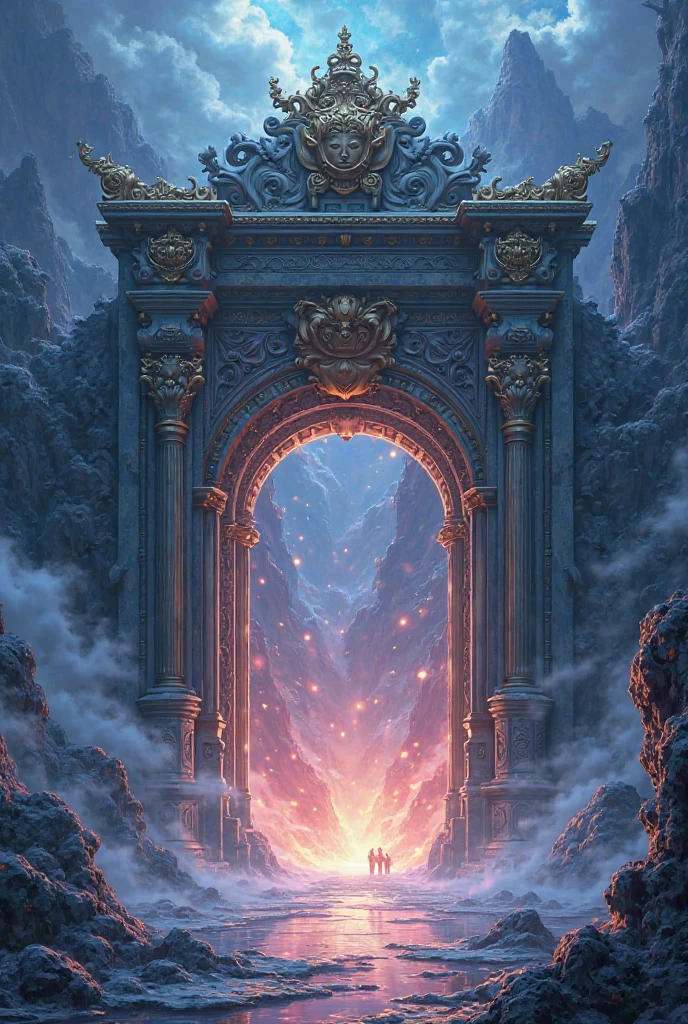 Create an anime-style image and have 1 majestic doorway take up 1/3 photos