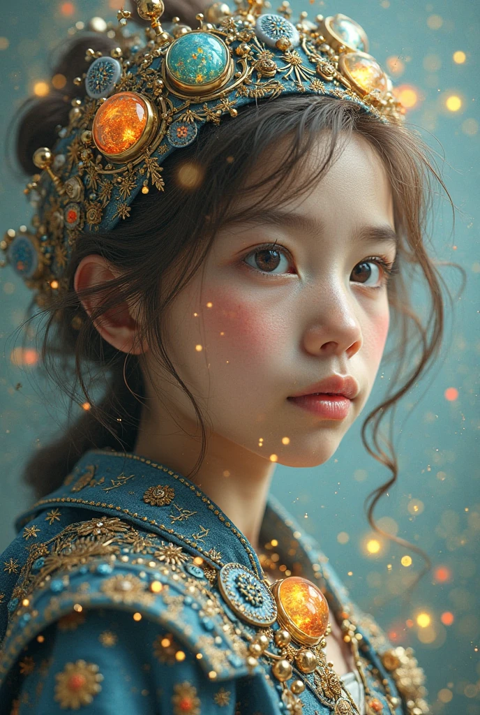 a  girl with decorations about the laws of physics