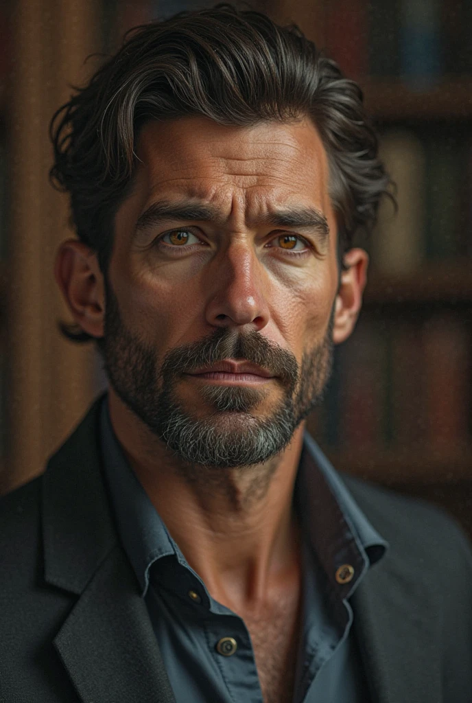 muscular big man with a clean face with a clean face in a brown green eye who understands books with muscular 30 years old in a man