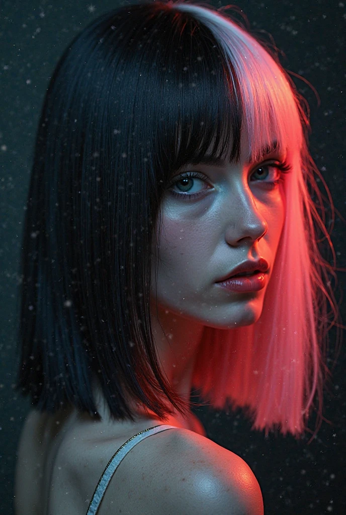 The top of her hair is black.