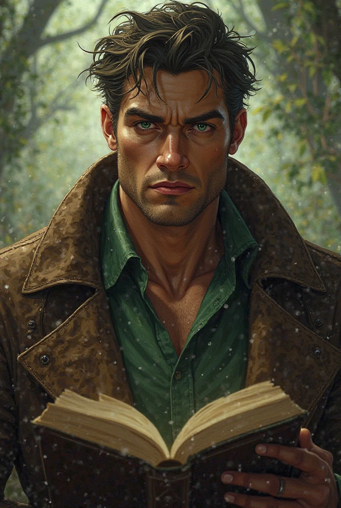  big man  in a brown green eye who understands books with muscular 25 years old in a man