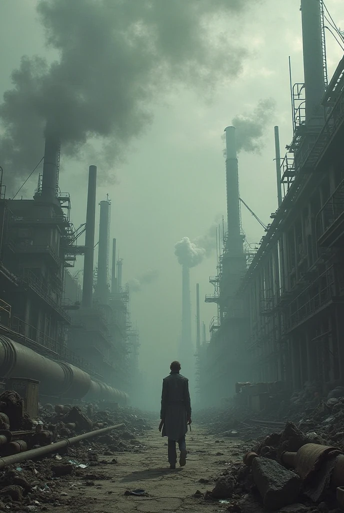 Polluted area with smokes and factories 