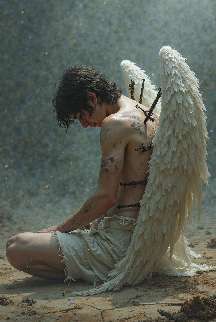 Make it like a book cover. A Fallen Angel. make him man, delicate and angelic, but keep the dark essence.