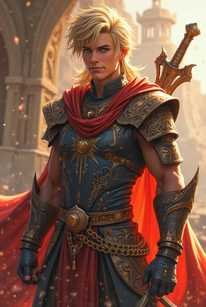 creates an image of Gilgamesh where your waist armor Down it's Proto Gilgamesh minus the boots that would be the archer version, your necklace is also the archer shape, the mittens be of the Gilgamesh caster shape on both hands, your hair down, the marks on your body be your archer shape and your ????? armor be like that of the proto Gilgamesh, your eyes should have a light red glow, in your right hand your sword and your EA The left hand having the Enkido chains attached to your arm, the earrings would be the same as your archer shape, in the background the Gate of Babylon, a light smile on your face