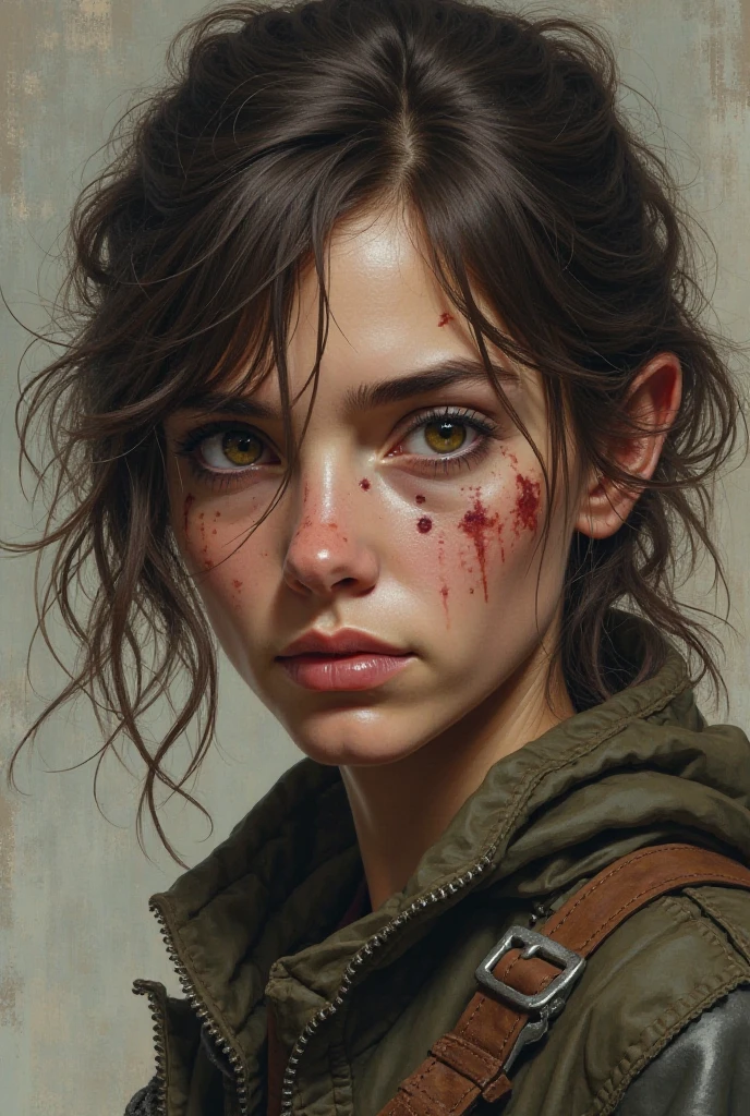 Halfling female scarred in face close up of Elmore style face