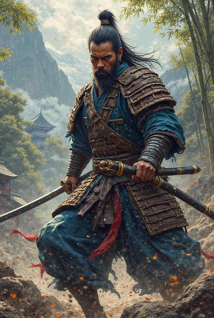 Full of action cool samurai main character 
