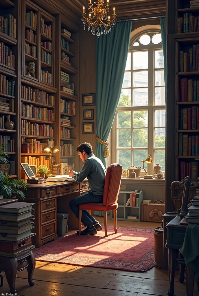 A room full of books and a desk side by side get 2048 x 1152 pixels sideways