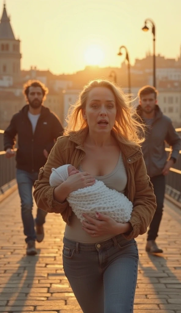 a beautiful blond woman, a young blond woman, a blond woman in a shiny coat, a sad blond woman, a madeup blonde woman, blon woman with lipstick, blond woman with smoky eyes, dramatic action pose, woman that is carrying a skinny man, there is a beautiful woman in a shiny coat who is carrying a blond man in her arms, a longhaired beautiful woman in a high-shine black puffy coat, a longhaired woman in a shiny downcoat, a woman is carrying a shorthaired man who is wearing black shorts, a weak man in black shorts is consciousless and needs to be carried, a shorthaired man with closed eyes is carried in the arms of a longhaired woman, a woman looks very scared and terrified, a consciousless man with closed eyes is suffering very much and has a very painful face, photo, photo shoot, photographed, arafed man being carried by a woman on a plane, very realistic, very very realistic, hyper-realistic, hyper - realistic, hyper realistic, jacket over bare torso, very disturbing, very hyperrealistic, tom cruise torso, super realistic, by Anna Füssli, hyperrealistic!, extremely realistic, very very very realistic, super-realistic