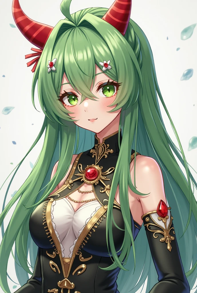 (masterpiece:1.3), (absurdres:1.3), (best quality:1.3), (8K), (large masterpiece digital art), (detailed manga illustration), (handled hair), perfect ???????, (sharp eyeliner, eyeshadow, detailed eyes:1.1), (intricate details:1.3), (ultra-detailed:1.3), (illustration:1.3), (sharp focus:1.3), (natural lighting:1.05), (vivid colors:1.3), BREAK 1girl, nsfw, ceres fauna, green hair, braid, braided bangs, cleavage, single braid, antlers, yellow eyes, nail polish, green nails, hair flower, mole under eye, multicolored hair, long hair, hair ornament, large breasts, green flower, streaked hair, earrings, bangs, horns, nude, open mouth, 
 tongue out, 1boy, breasts, paizuri,, veiny,, (???, ??? on body, ??? on breasts, ??? in clothes,, after