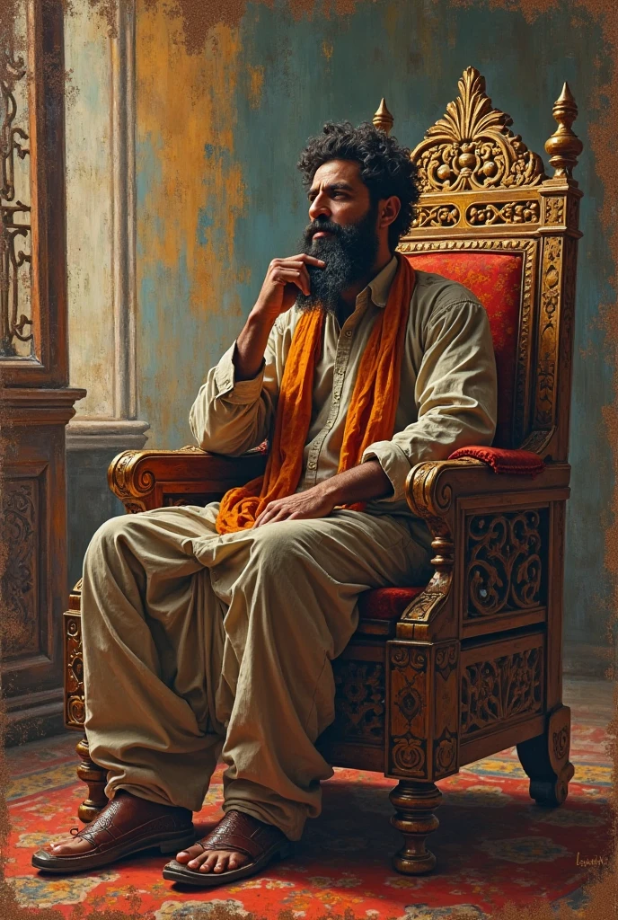 ake inam Ali picture sitting in a chair in musqued with oil colour