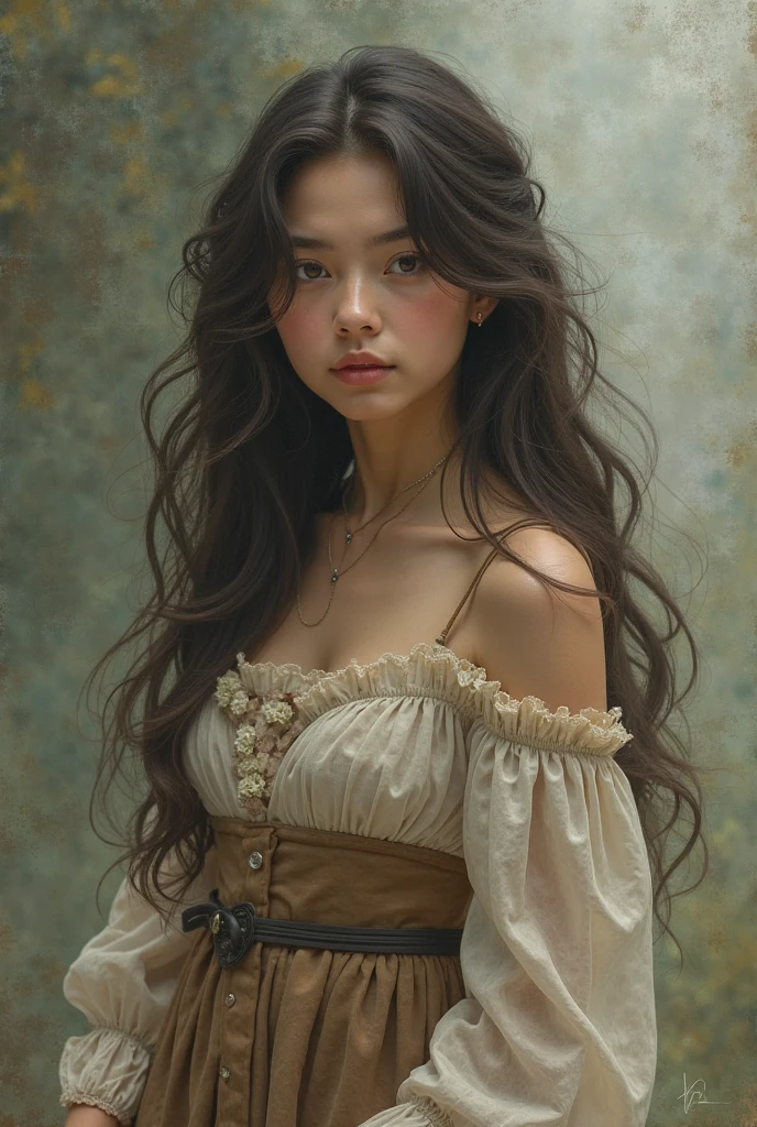 Beautiful girl with long hair, wearing age clothes,