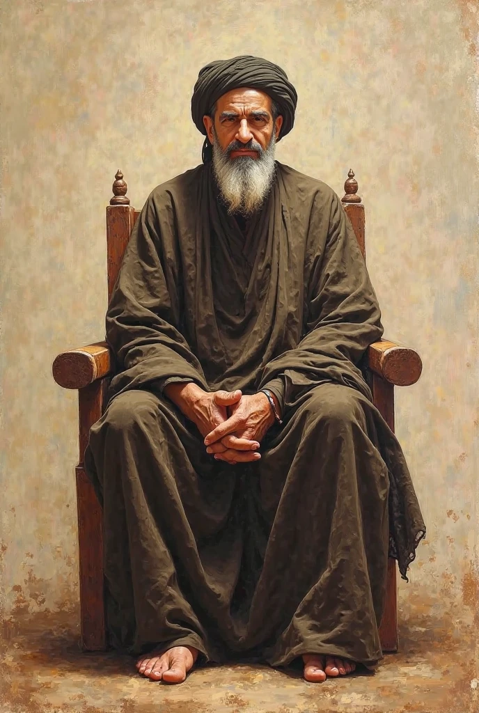 A islamic man sitting a chir in gray background