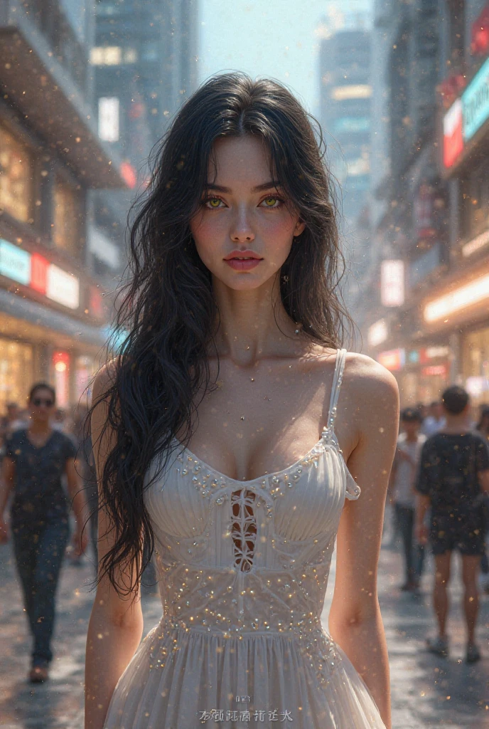 a 18 year old girl,With a petite figure,solo,With a petite figure,meticuloso,big breasts beautiful,Elaborate Eyes,Walk aimlessly on the streets of the night,in a panoramic view, In the dim lights of the distant part of the city,With a look of loss and almost uncontrollable tears,cute little,Smaller bust,realisticlying,3D脸,shiny skin,elegant clothing,torn laundry:1.5,Wet hair,(((bblurry))hyper HD,tmasterpiece,detail texture,textureskin,super detailing,highly details,k hd,high high quality,Award-Awarded,best qualtiy,A high resolution,16k,
