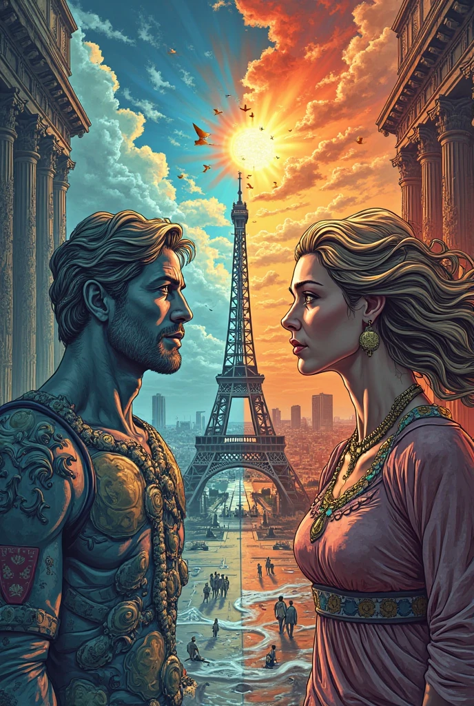 Create a comic strip talking about how Europe declined and how the United States became powerful