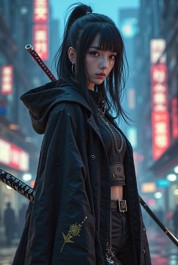 Kobeni Higashiyama wearing Virgil clothes from dms5 and with a yamato sword