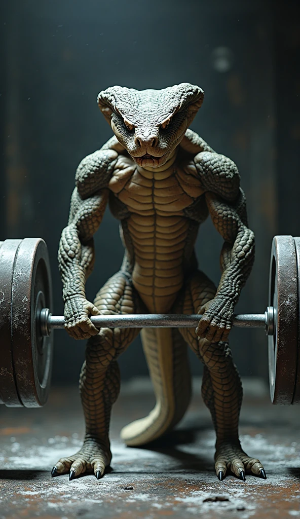 HDR, UHD, 8K, best quality, masterpiece, Highly detailed, sharp focus, detailed, ultra high res, amazing composition, intricate, hyperdetailed, detailed body, (detailed face:1.1), (rendered eyes), (perfect eyes), view from below, front view, solo focus, male focus, furry, scalie, mature man, sexy man, Deathclaw, toned arms, muscular body, chiseled chest, scales, greenish grey scales, tank top, apron, jeans, mechanic shop