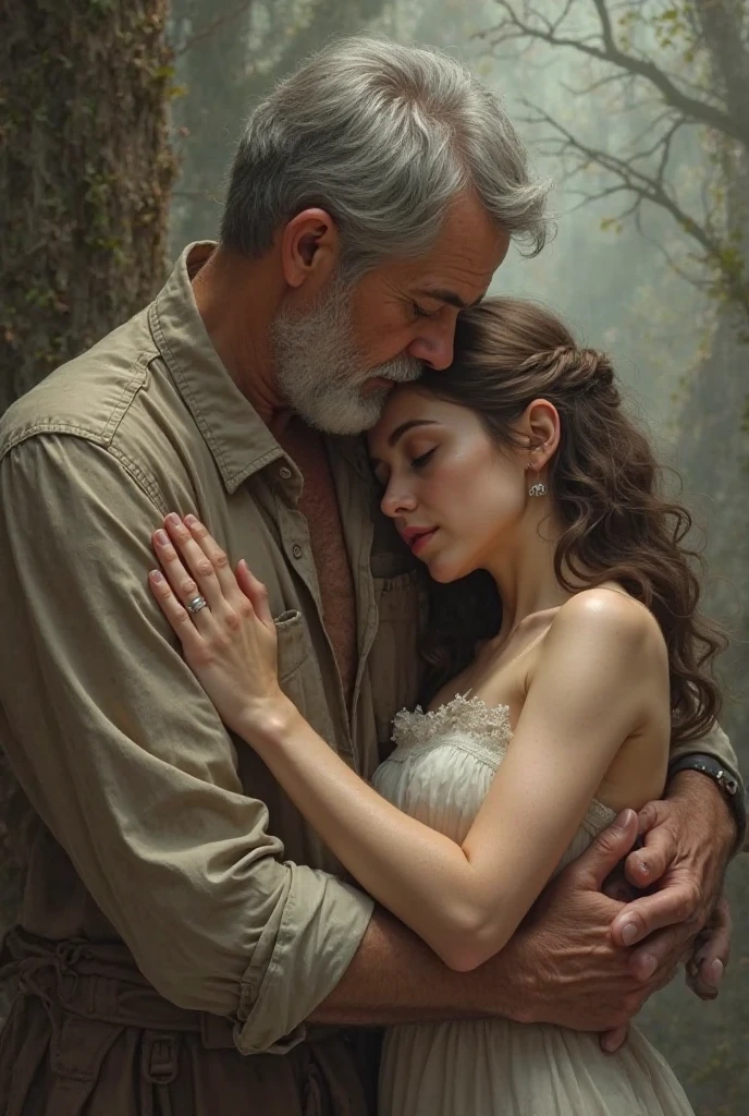 Woman sitting on the lap of a mature man 