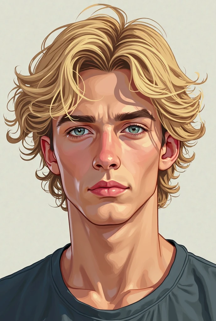 19 year old handsome Russian boy with gray eyes and blond hair 2d style