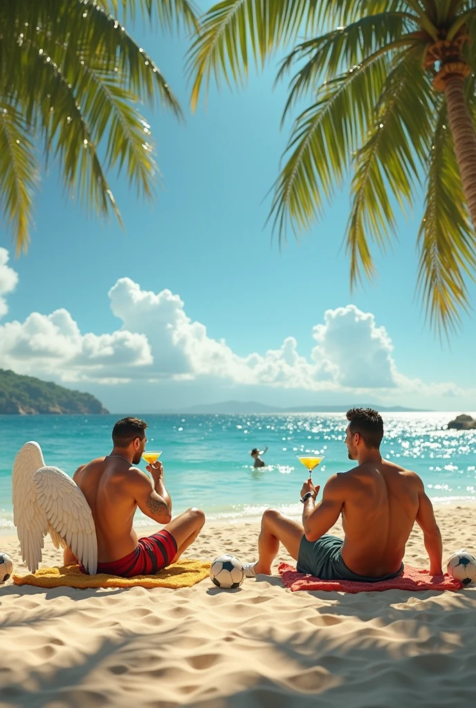 Two handsome guys, Muscular man without underwear,playa,orange juice.