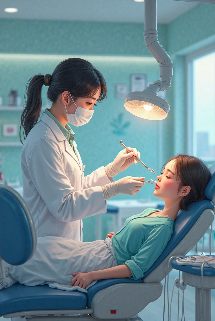 Homme dentiste avec des gants qui couvre la bouche de son patient avec sa main 