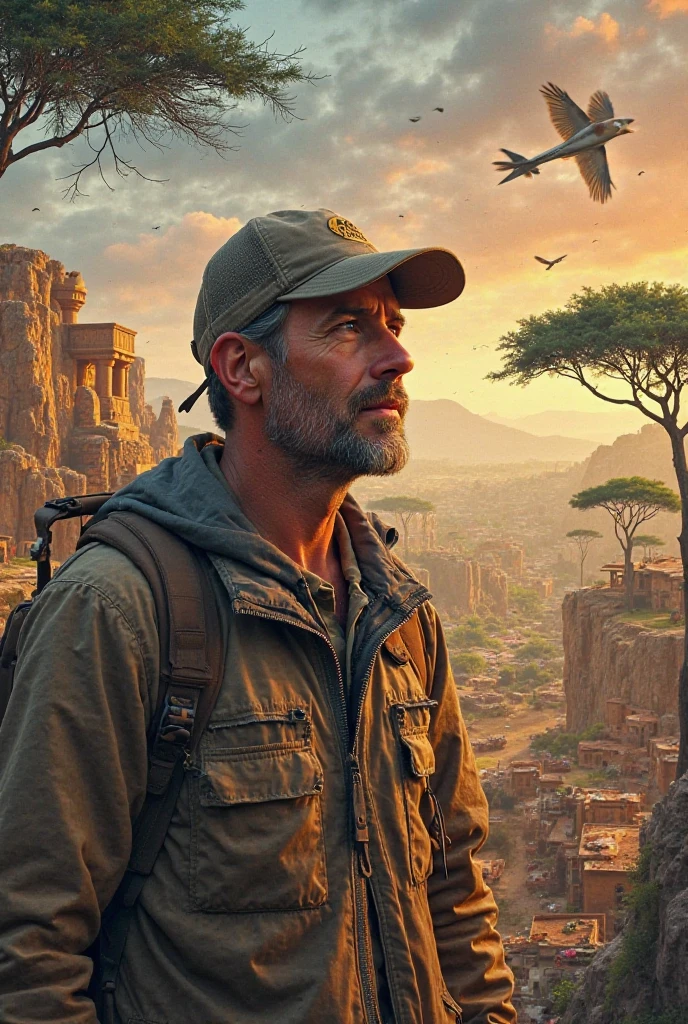 Create a picture of a man who is in different countries in Africa 