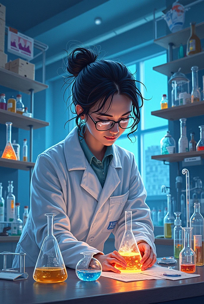 Scientist using chemistry lab apparatuses to conduct experiments as a book cover