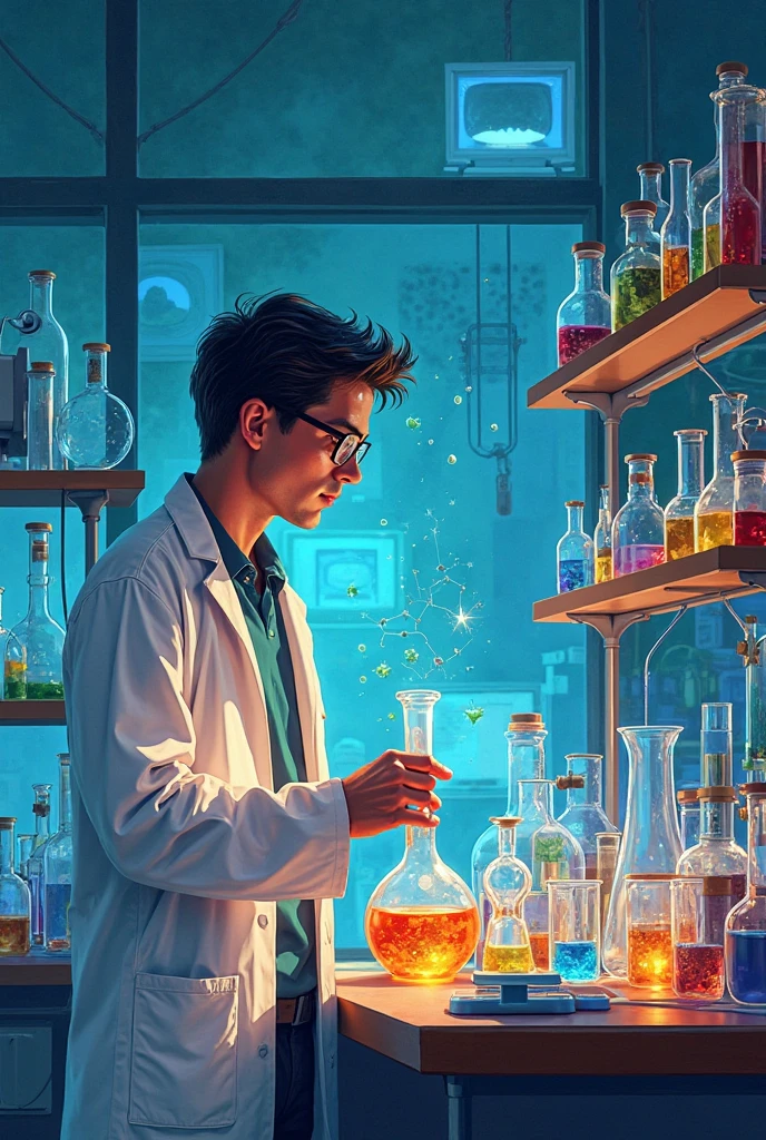 Scientist using chemistry lab apparatuses to conduct experiments as a book cover