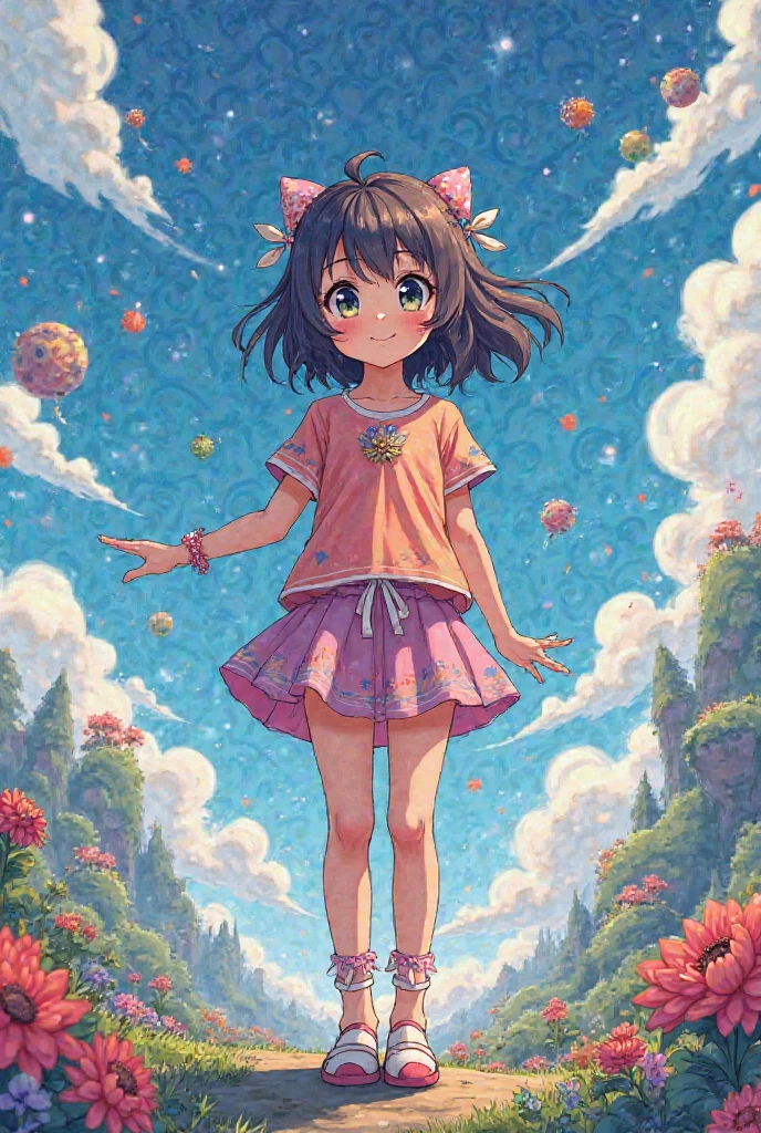 {{{Masterpiece, highest quality, high resolution background}}}, bright and beautiful atmosphere, 1 girl (7 years old, round face, baby face), small breasts, scenery after the rain, scenery with a rainbow, summery clothes, rainbow A girl looking up, a mini-pig excited by the rainbow, a mini-pig looking up at the sky, "deltamon_sdXL :0.73) >Deltamon"