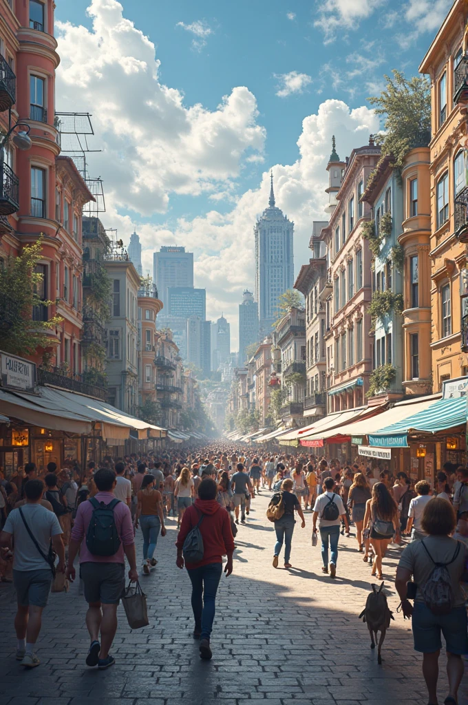 Location: A crowded public square, people walking, a normal atmosphere.
