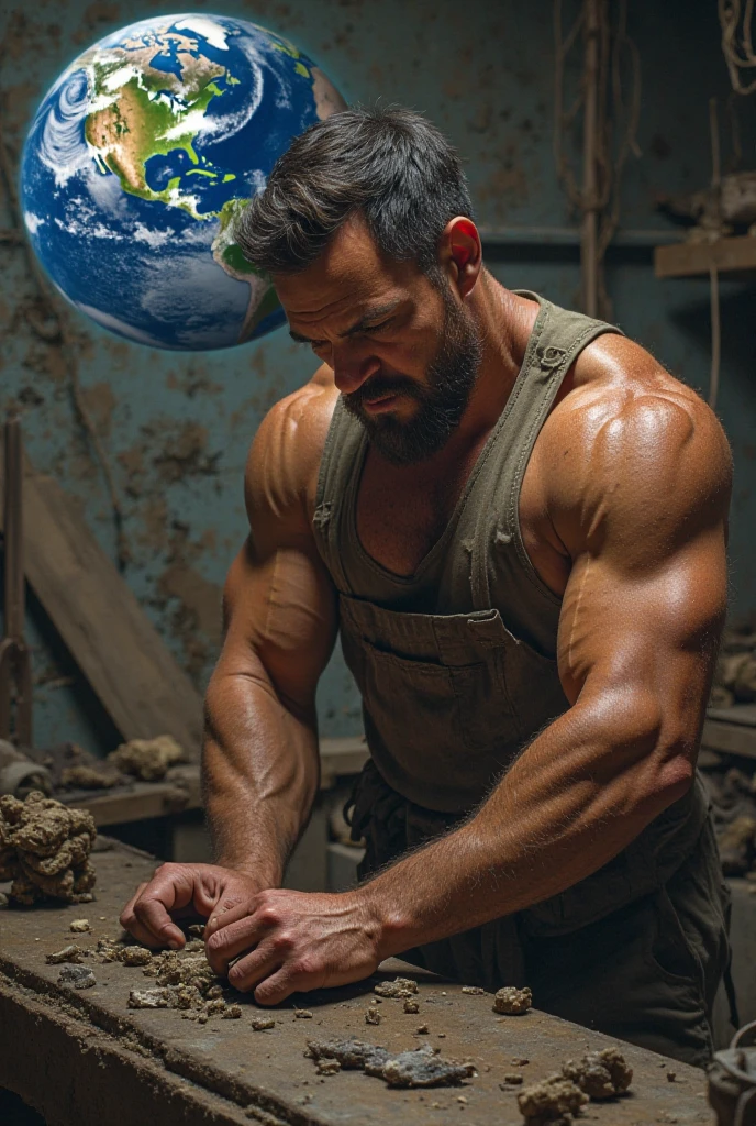 Atlas carrying a planet with a banner that says DEMENCIAL with perfect typography and clear read, Atlas is athletic and fitness, sketch style, cartoon style