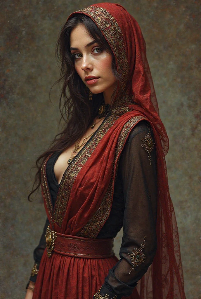 Create me a Maghrébine, With a hijab with big breasts but in a dress 