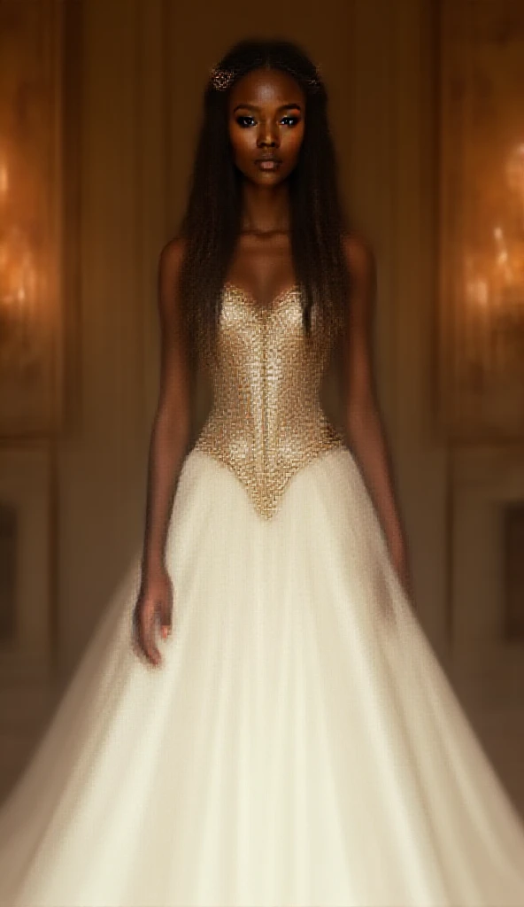 ultra high detailed image very pretty youthful woman with brown skin and  cute eyes ((lifelike skin texture)) she has a stunning smile, pouty lips and(( elaborate long eyelashes)) wearing a white dress, perfect body,high quality image,photorealistic,16k