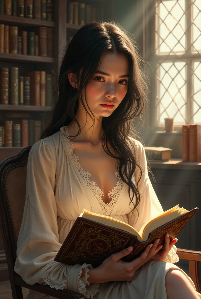 short woman with black hair from the 21st century who is a reader of historical fiction