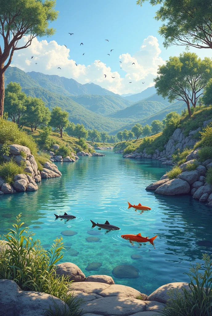 I WOULD LIKE YOU TO GIVE ME A DESIGN AS IF IT WERE FOR A T-SHIRT THE THEME WOULD BE ABOUT A PARK THAT HAS A LAKE AND TROUT IN WHICH THE PARK IS CALLED CORRAL DE PIEDRA