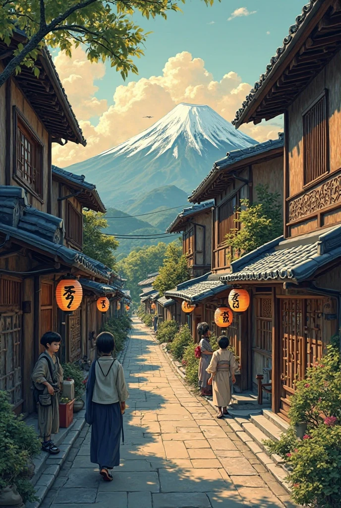 ตรอกบ้านเรือนประเทProfญี่ปุ่นในปีพ.Prof.2475 เห็นทิวทัProfน์ภูเขาฟูจิ