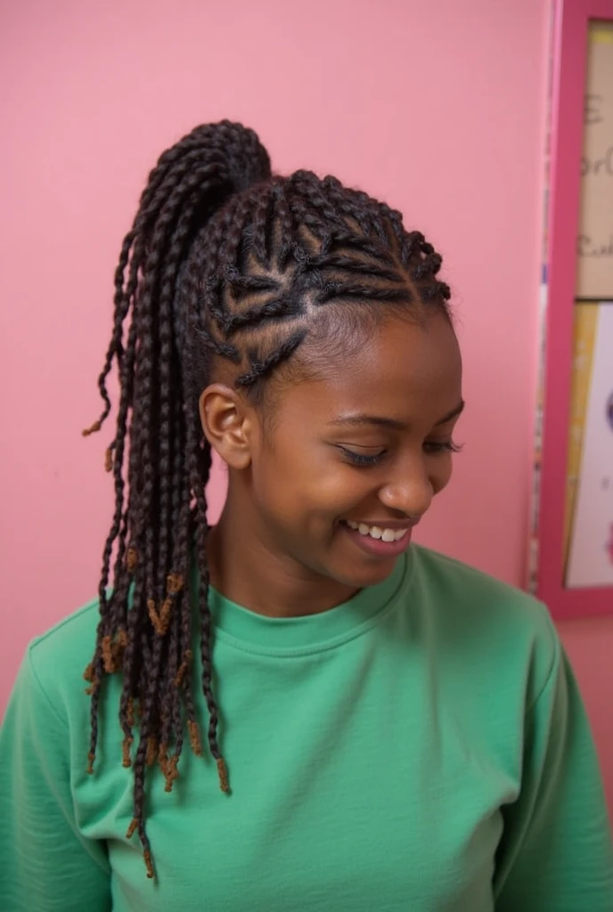 Cute adult girl Have long Blue pink Yellow braids