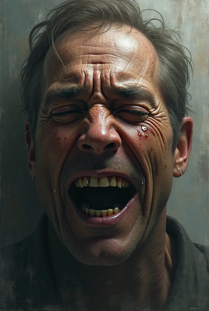 Create an image of a crying man's face 