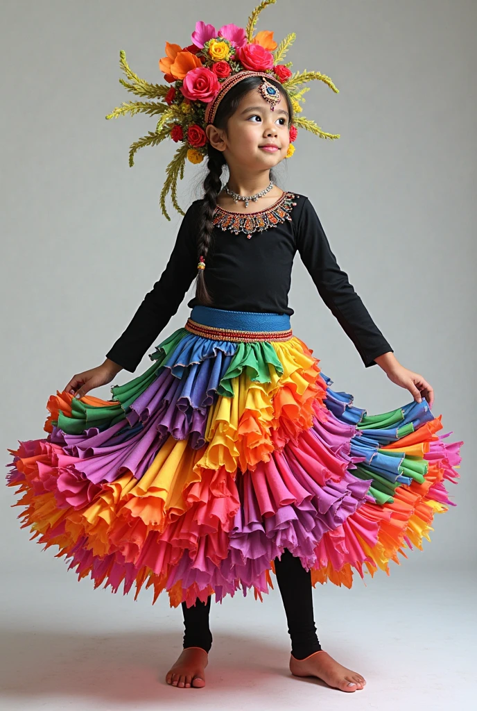 there is a young girl dressed in a costume holding a pom pom, toy commercial photo, costume, beautiful costume, authentic costume, yellow backdrop, high quality costume, full subject shown in photo, cutest, promo shot, advertising photo, a teenage girl cheerleader, glamour shot, hrushevka on background, premiere, 3 4 5 3 1, fantasy!!!, backdrop