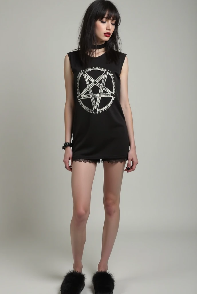 Foto RAW, una mujer con un vestido negro posando para una foto, gothic art, vistiendo una camiseta negra, hail satan, club photography, luna hexagonal, camisa atada, primer plano medio, ropa blanca y negra, toma de producto completa, 2 0 2 0, saturno, oficial, lounge, atuendo femenino(Piel alta y detallada:1.2),8k UHD, DSLR, Soft lighting, alta calidad, Film grain, Fujifilm XT3