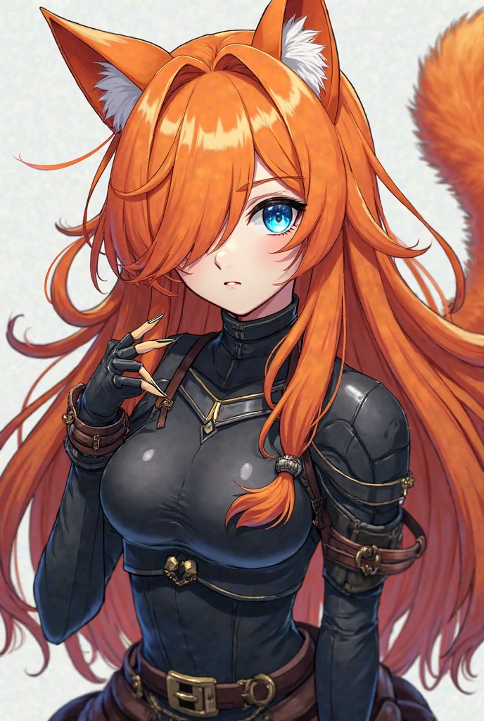 Adult woman, llong orange hair, Fox ears, red-eyes, Tight Korean armor, anger, Masterpiece, hiquality