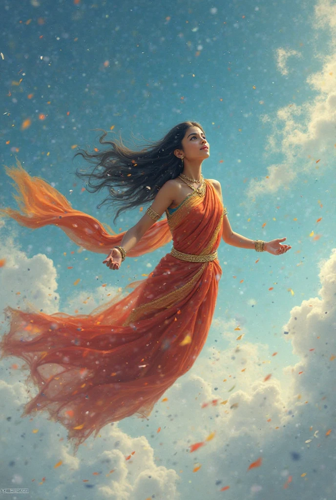 Indian girl flying in the sky
