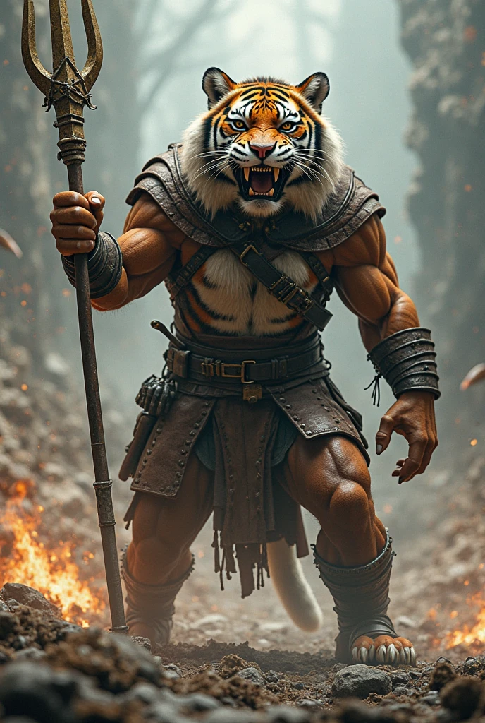 Tiger in human form, cool, warrior, clearly bitter color. Characters Rov Has a ground
